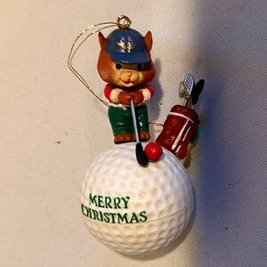 Vintage Golfing Squirrel Golf Ball Christmas Ornament 3”H